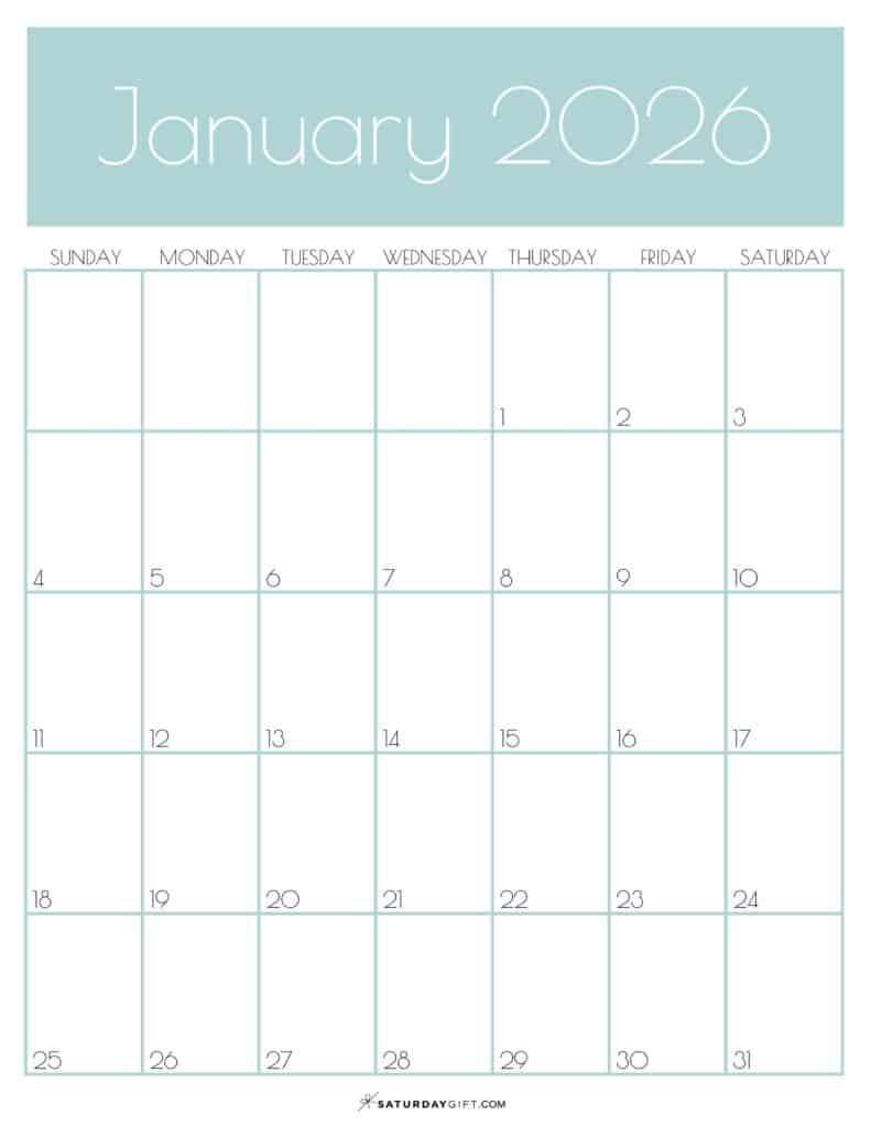 01 Green Monthly Goals January 2026 Calendar Vertical Sunday-start