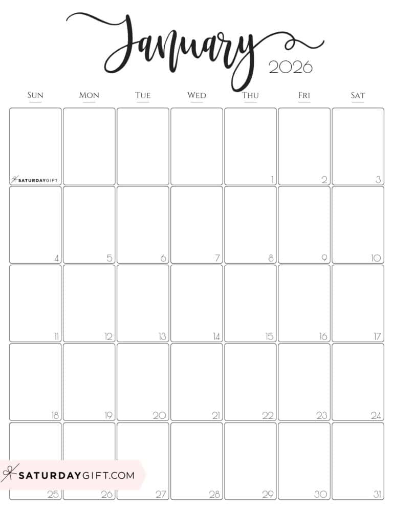 Aesthetic Printable Vertical Calendar 2026 by Saturday Gift