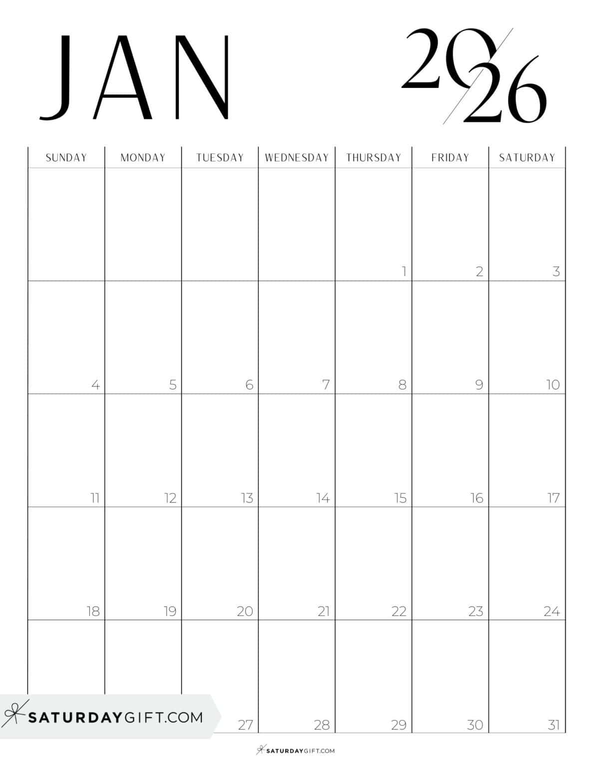Chic Calendar 2026 Stylish Black and White PDFs