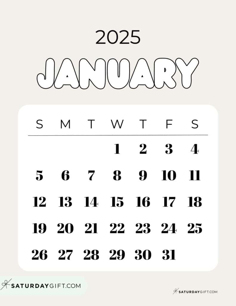 January 2025 Calendar - 20 Cute & FREE Printables | SaturdayGift