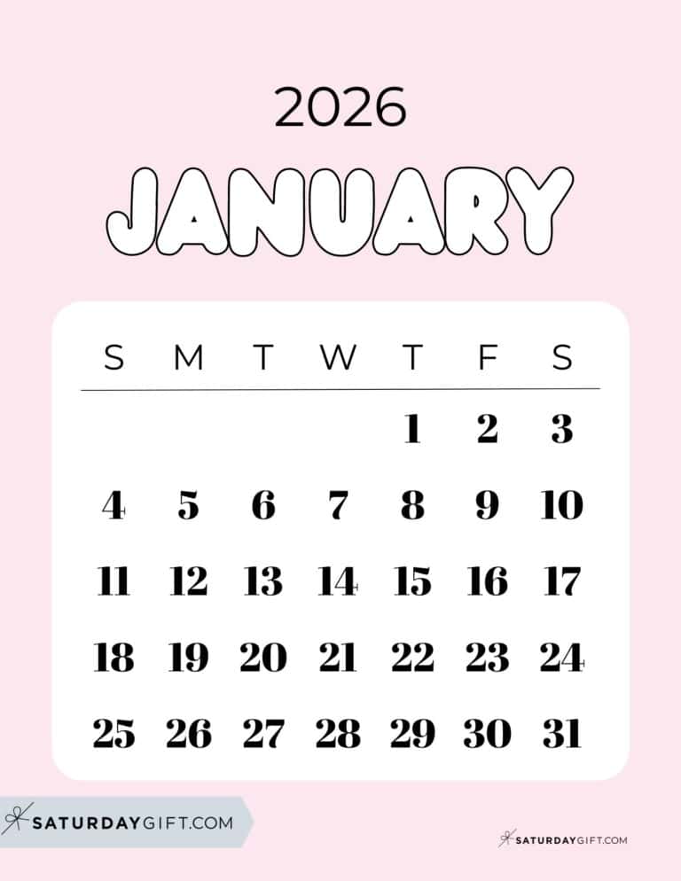 January 2026 Calendars 21 Cute Free Printable PDFs by SaturdayGift