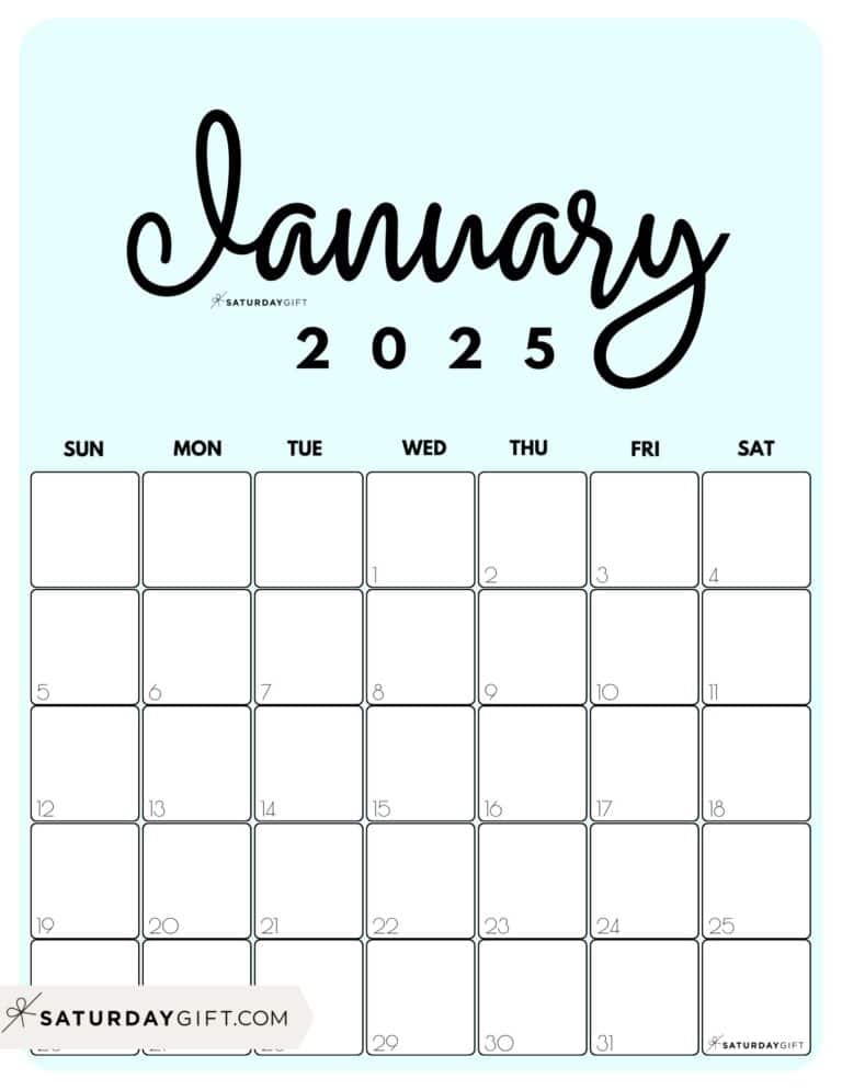 Free Printable Monthly Calendars 2025 in Cute Aesthetic Pastel Colors