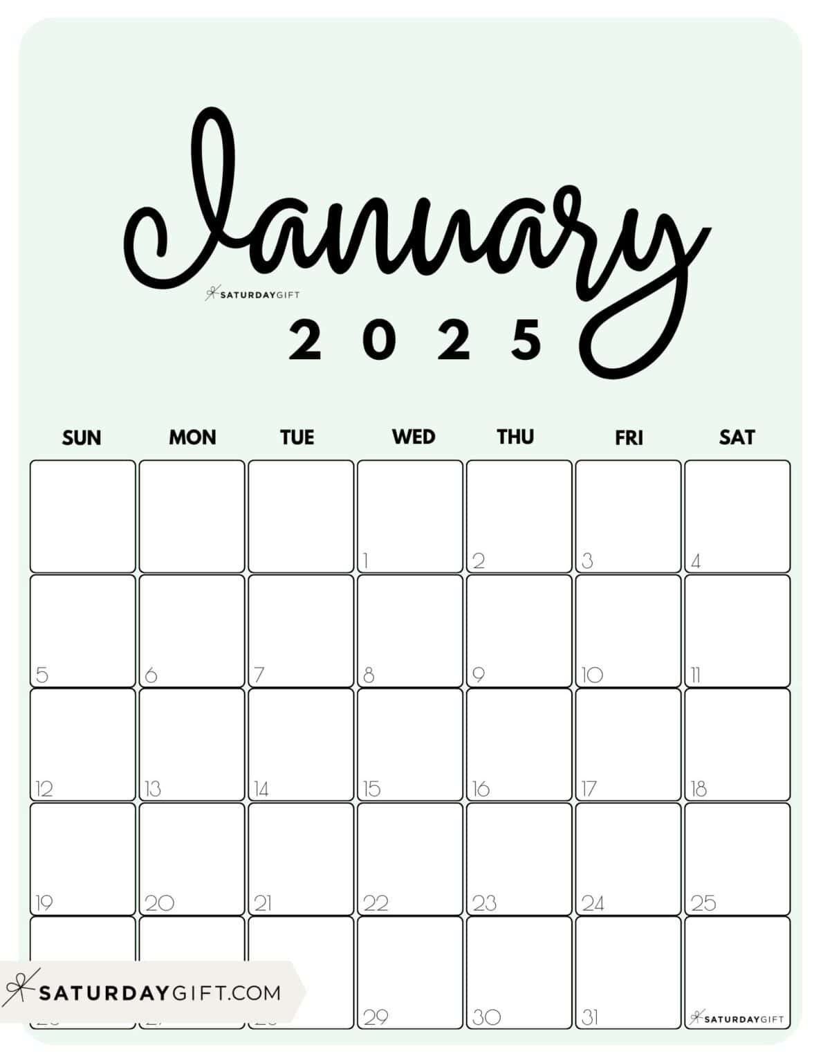 January 2025 Calendar - 20 Cute & FREE Printables | SaturdayGift