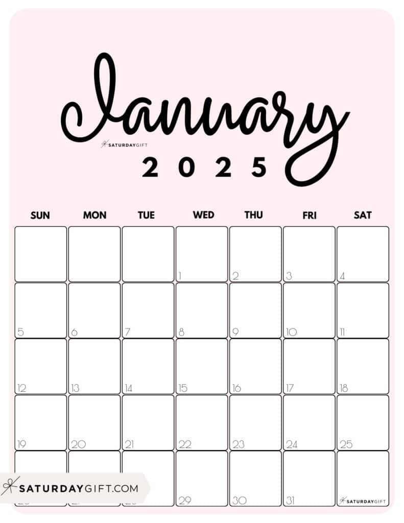 January 2025 Calendar - 20 Cute & FREE Printables | SaturdayGift January 2025 Calendar - 20 Cute & FREE Printables | SaturdayGift