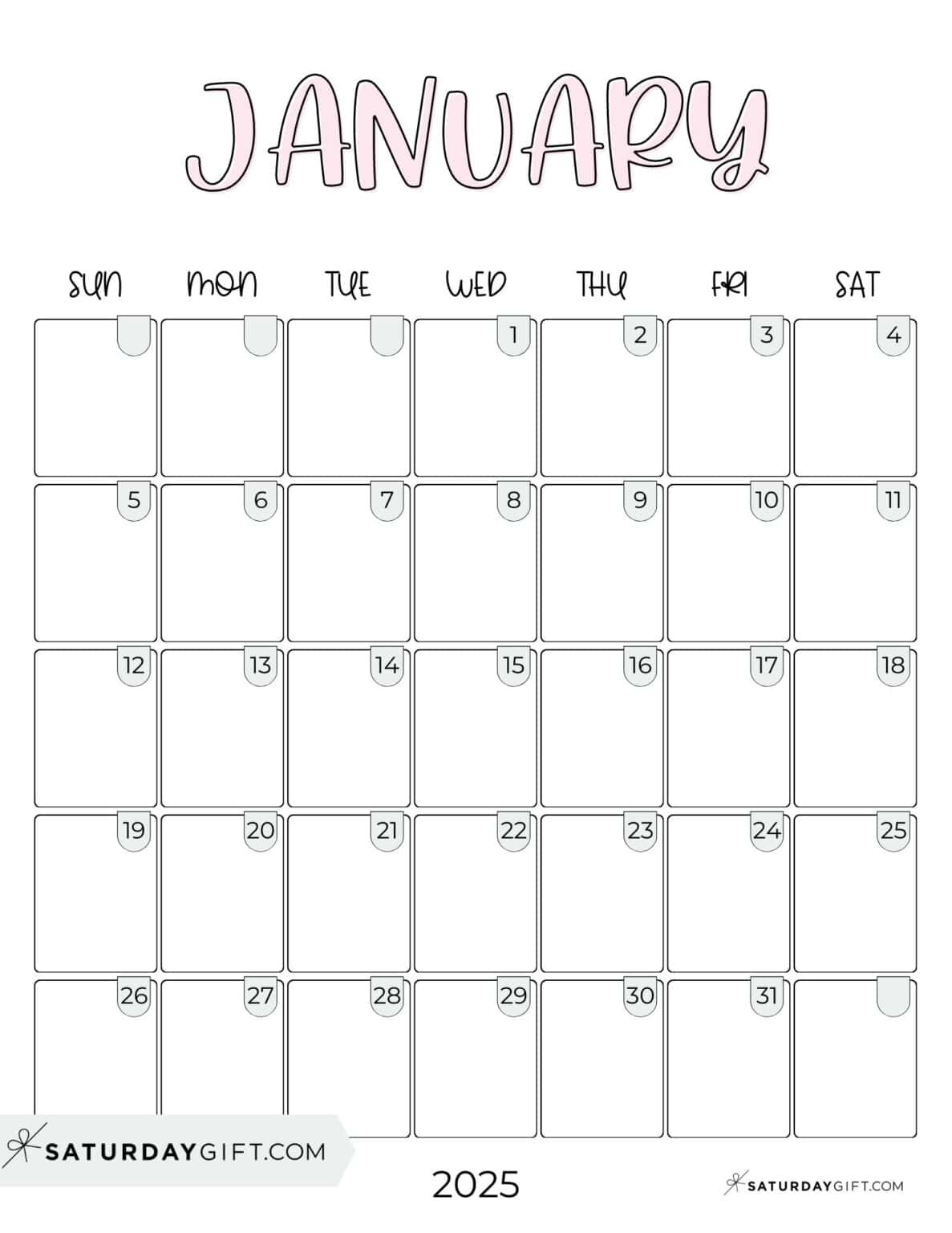 January 2025 Calendar 20 Cute & FREE Printables SaturdayGift