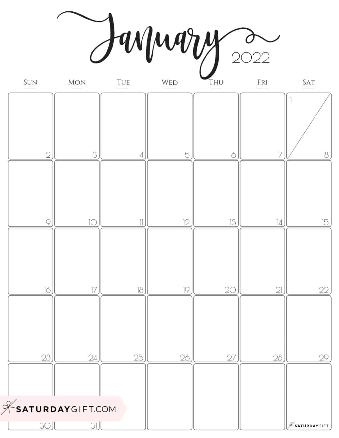 cute free printable january 2022 calendar saturdaygift