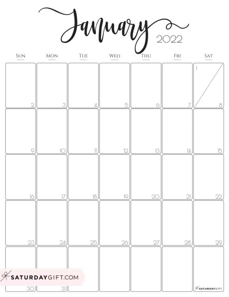 cute free printable january 2022 calendar saturdaygift