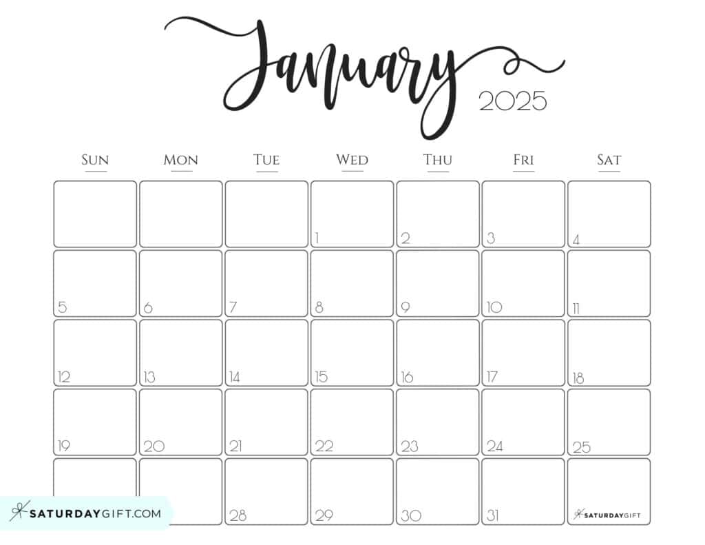Elegant Printable Calendar 2025 by SaturdayGift - Readers' Favorite