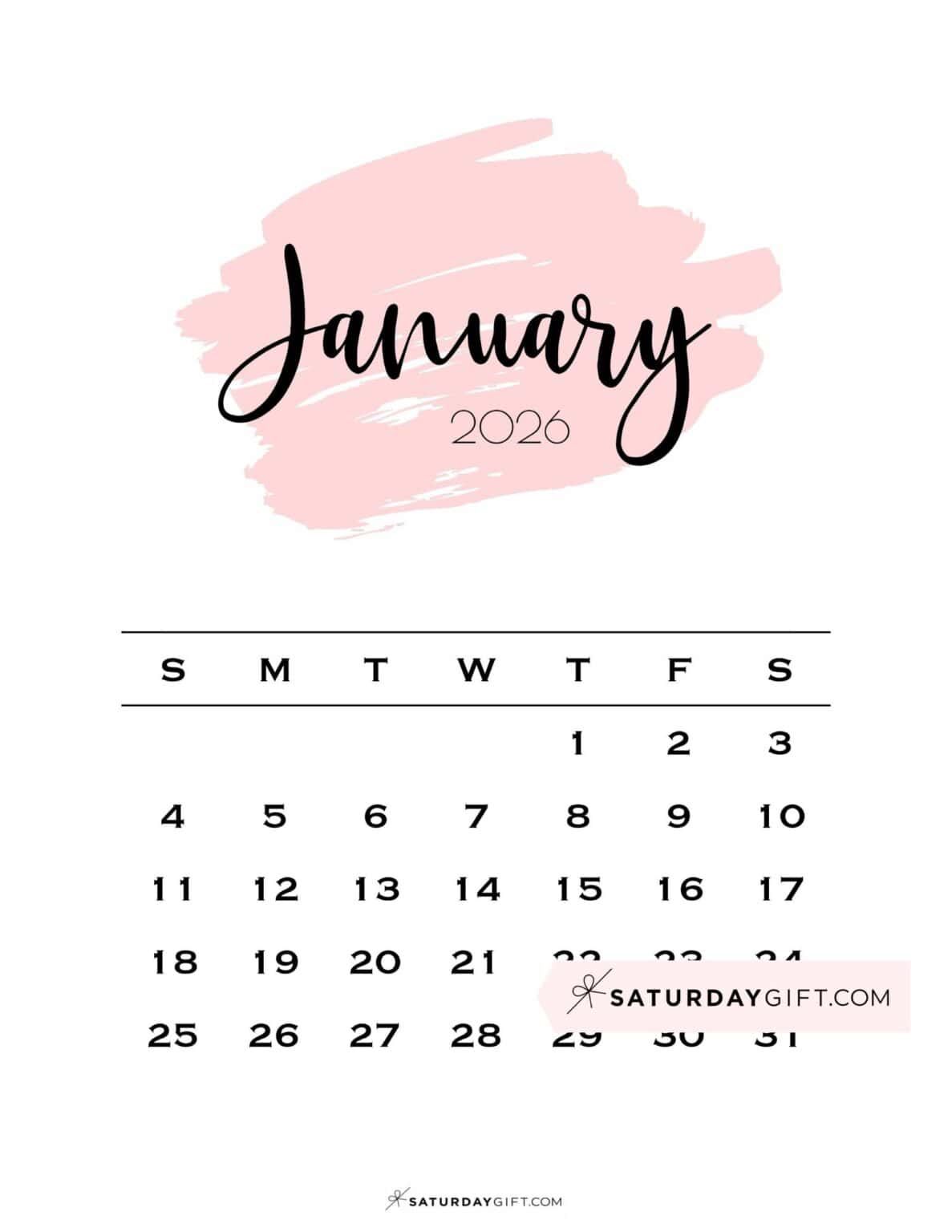 January 2026 Calendars 21 Cute Free Printable PDFs by SaturdayGift