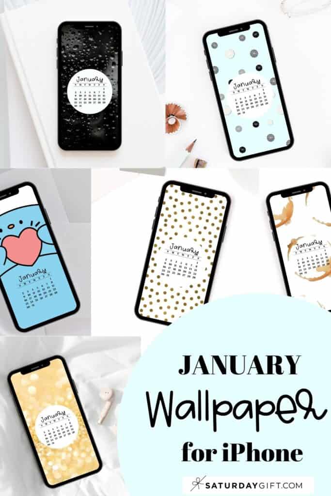 SaturdayGift January Calendar Wallpaper for iPhone - Cute & Aesthetic Free Backgrounds Pinterest Image