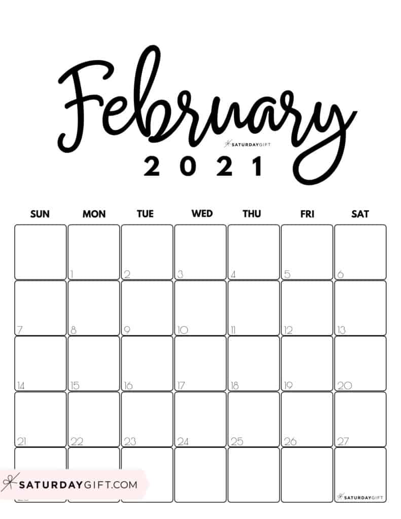 Cute Free Printable February 2021 Calendar Saturdaygift printable february 2021 calendar
