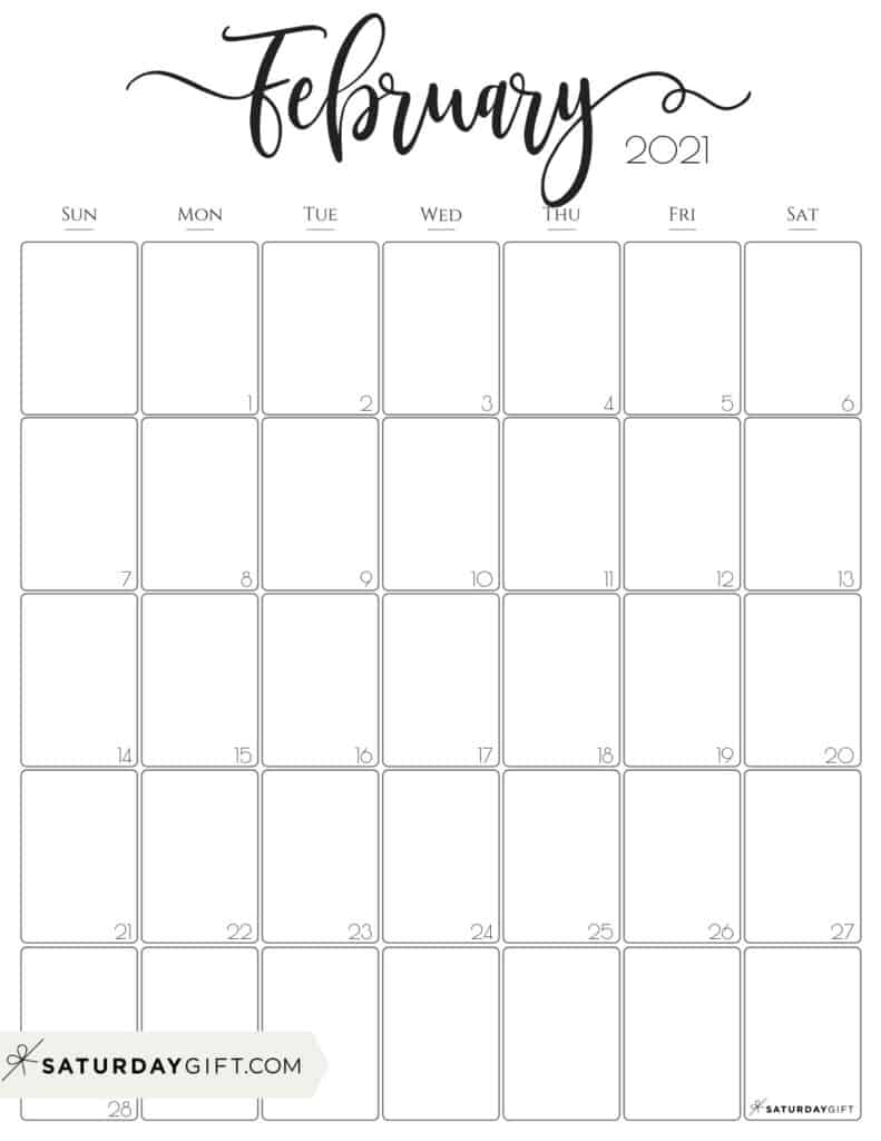 Cute (& Free!) Printable February 2021 Calendar | SaturdayGift