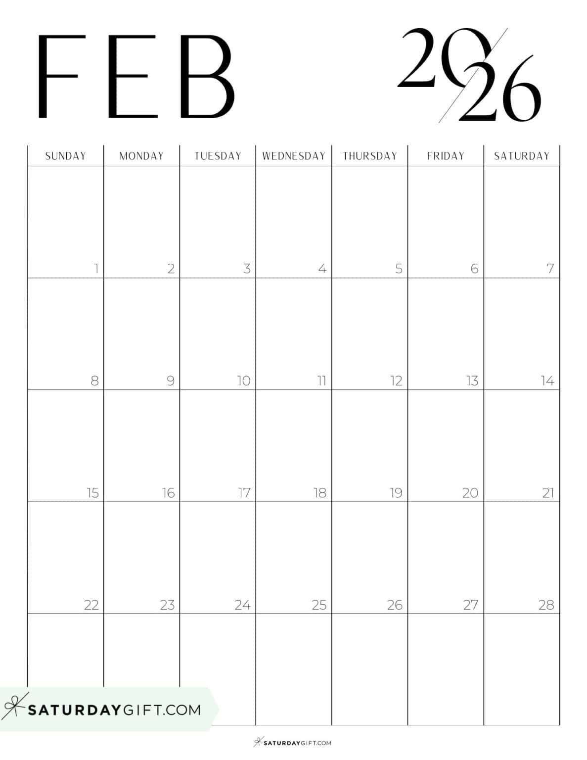 Chic Calendar 2026 Stylish Black and White PDFs