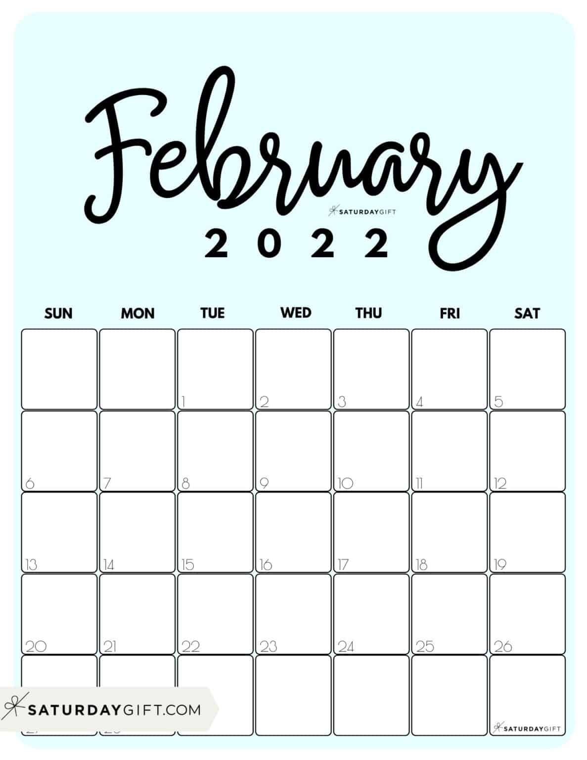 cute free printable february 2022 calendar saturdaygift