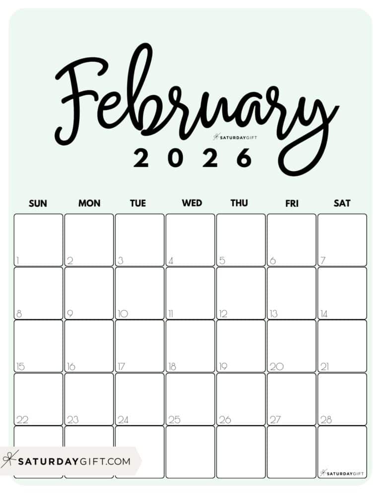 February 2026 Calendars 21 Cute Free Printable PDFs by SaturdayGift