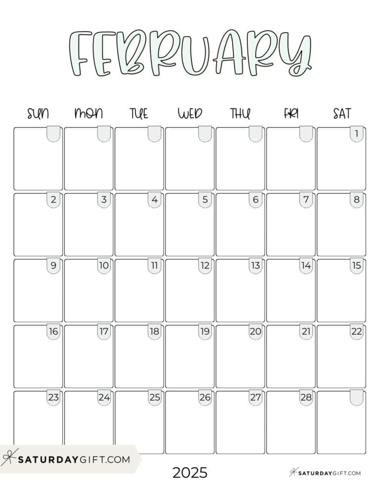February 2025 Calendar - 20 Cute &amp; FREE Printables | SaturdayGift