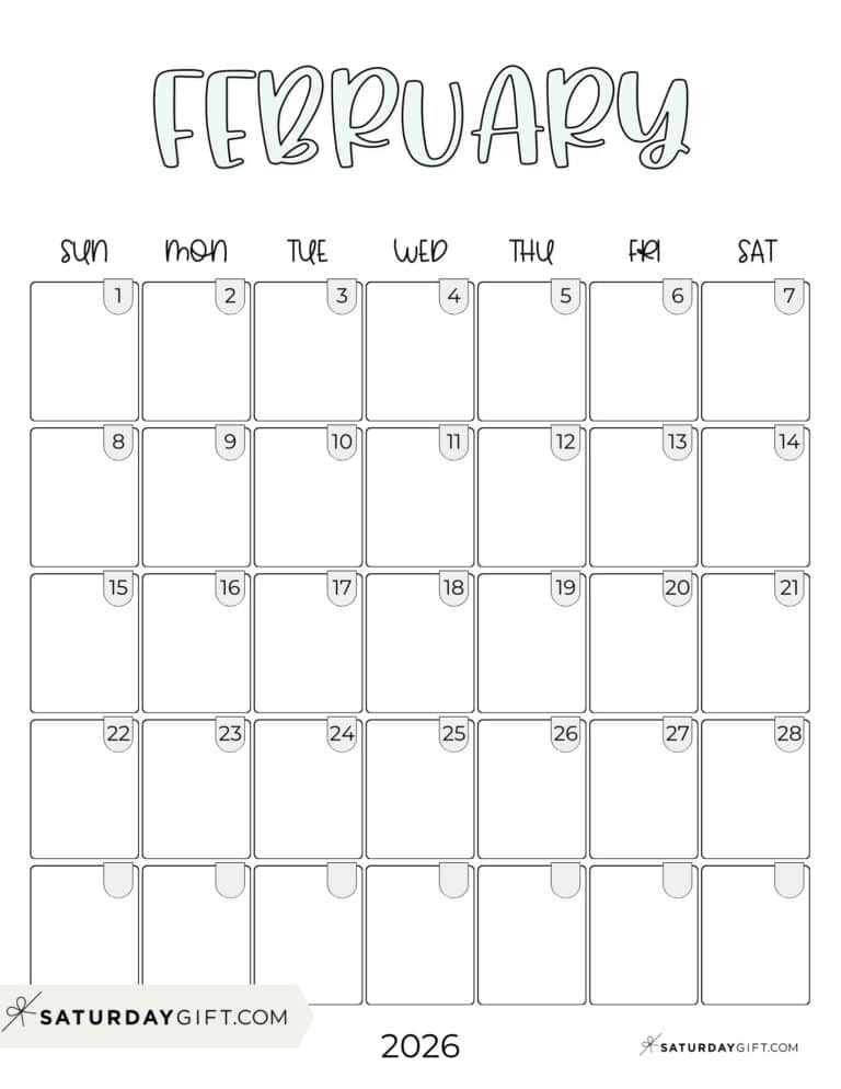 February 2026 Calendars 21 Cute Free Printable PDFs by SaturdayGift