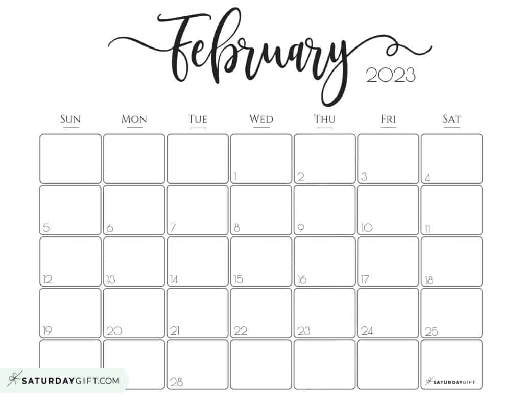 February 2023 Calendar - 9 Cute & Free Printables | Saturdaygift