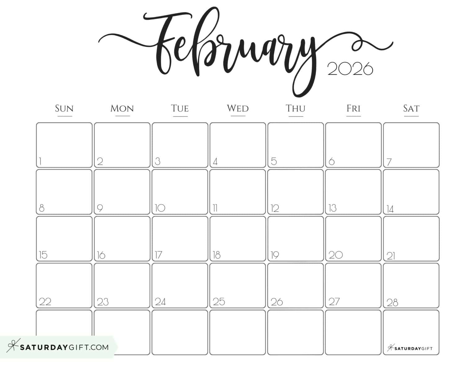 Elegant Printable Calendar 2026 by SaturdayGift Readers' Favorite!