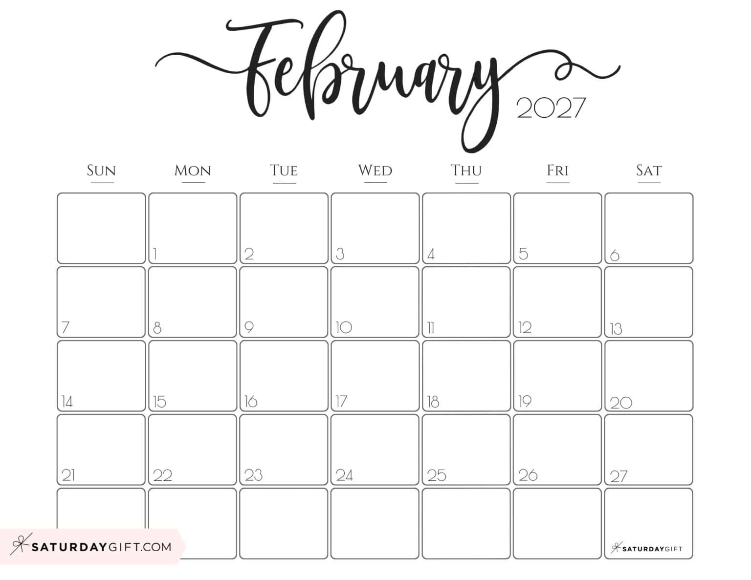 February 2027 Calendars - 23 Cute Free Printable PDFs by SaturdayGift