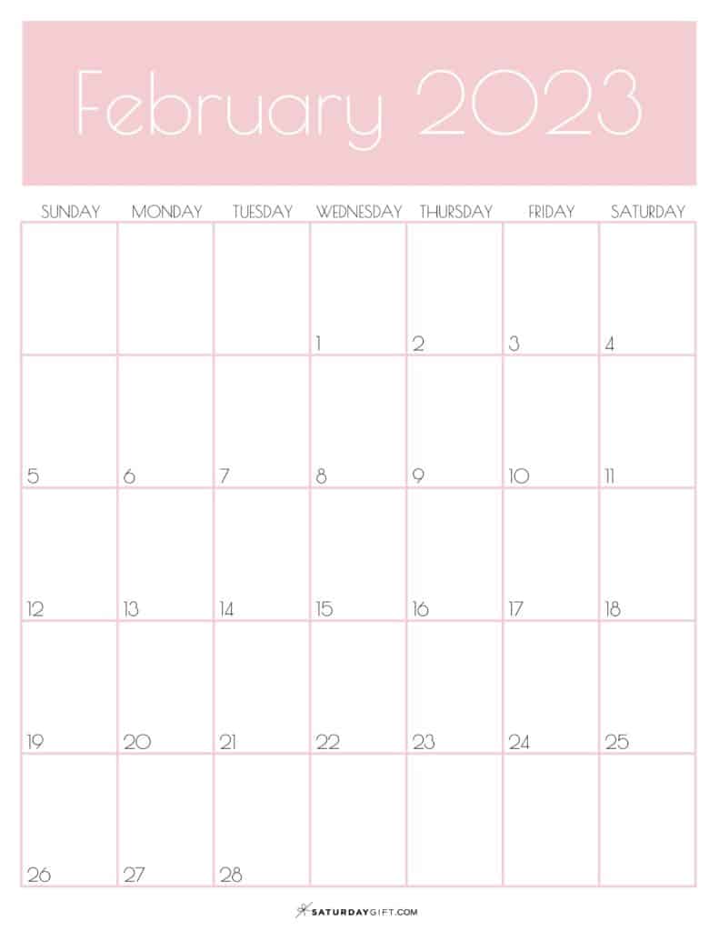 02 FEB Pink Monthly Goals February 2023 Calendar Vertical Sunday-start | SaturdayGift