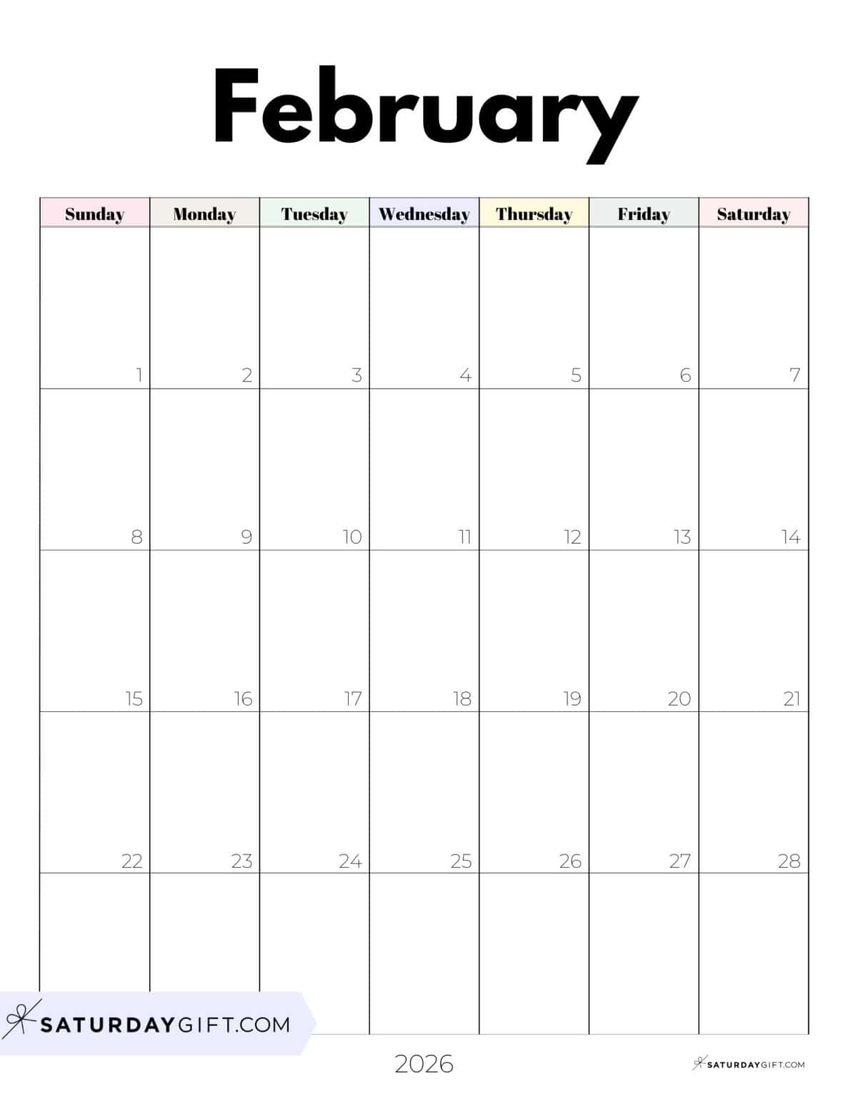 February 2026 Calendars 21 Cute Free Printable PDFs by SaturdayGift