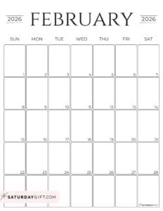 Simple Calendar 2026 - Free Printable Vertical Calendars