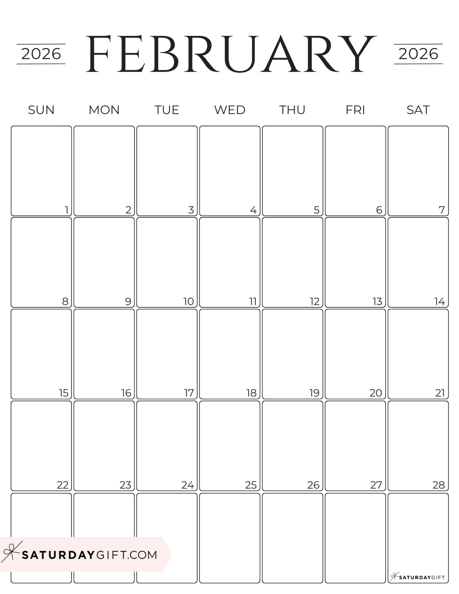 Simple Calendar 2026 - Free Printable Vertical Calendars