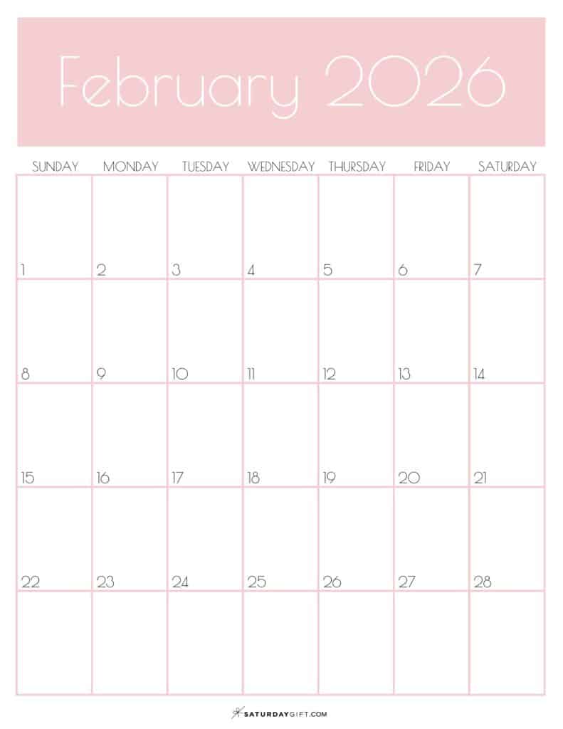 02 Pink Monthly Goals February 2026 Calendar Vertical Sunday-start