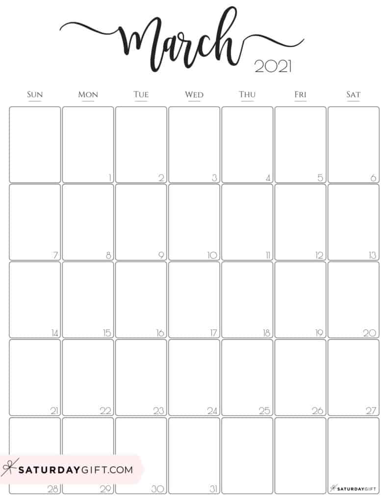 march calendar template 2021 Cute Free Printable March 2021 Calendar Saturdaygift march calendar template 2021