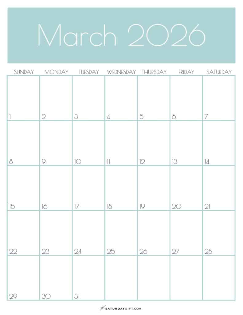 03 Green Monthly Goals March 2026 Calendar Vertical Sunday-start