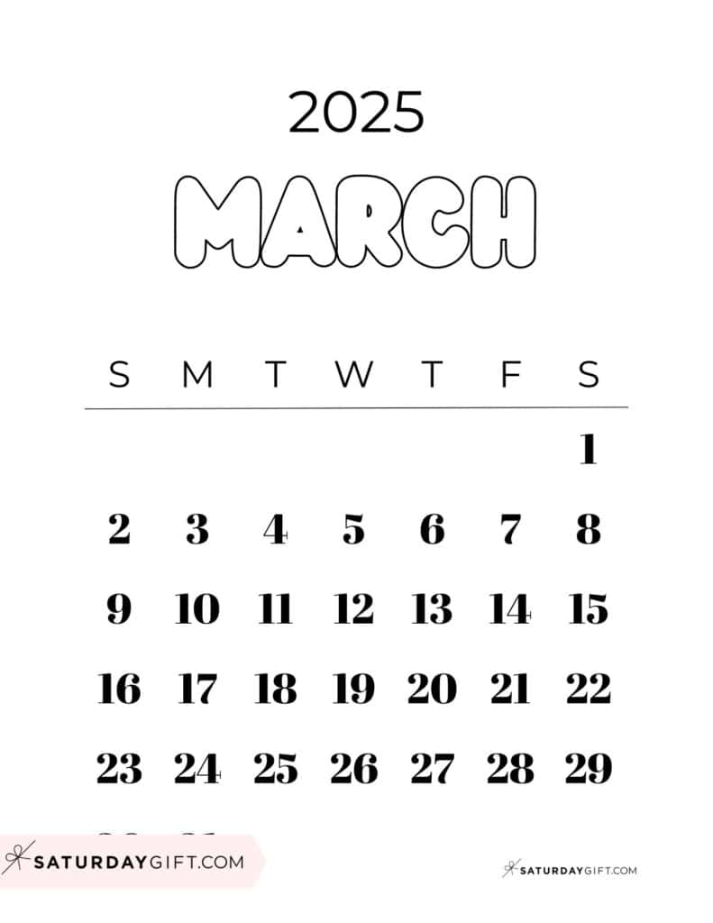 March 2025 Calendar - 20 Cute & FREE Printables | SaturdayGift
