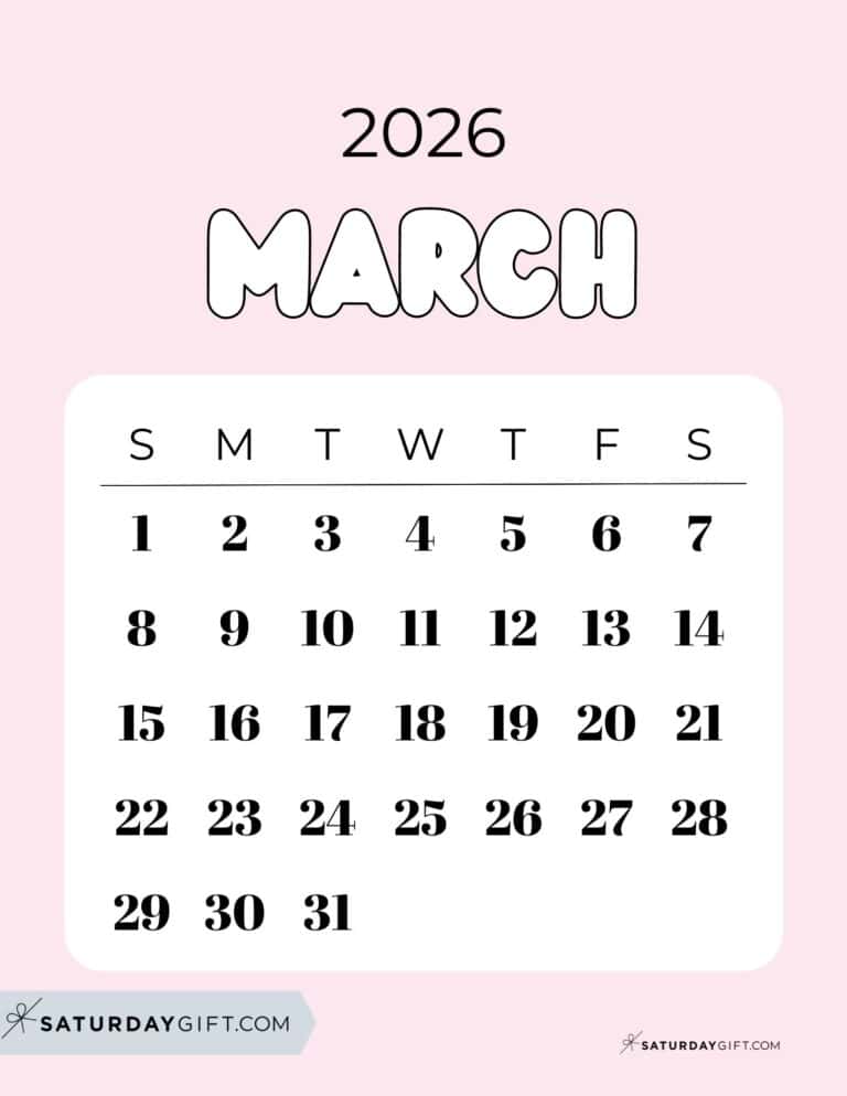 March 2026 Calendars 21 Cute Free Printable PDFs by SaturdayGift