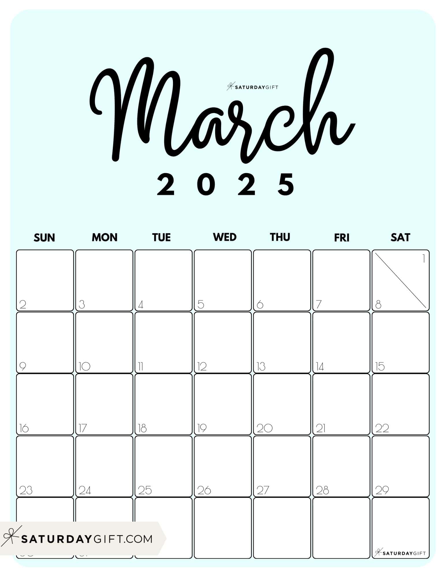 March 2025 Calendar - 20 Cute &amp; FREE Printables | SaturdayGift