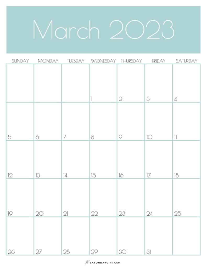 03 MAR Green Monthly Goals March 2023 Calendar Vertical Sunday-start | SaturdayGift
