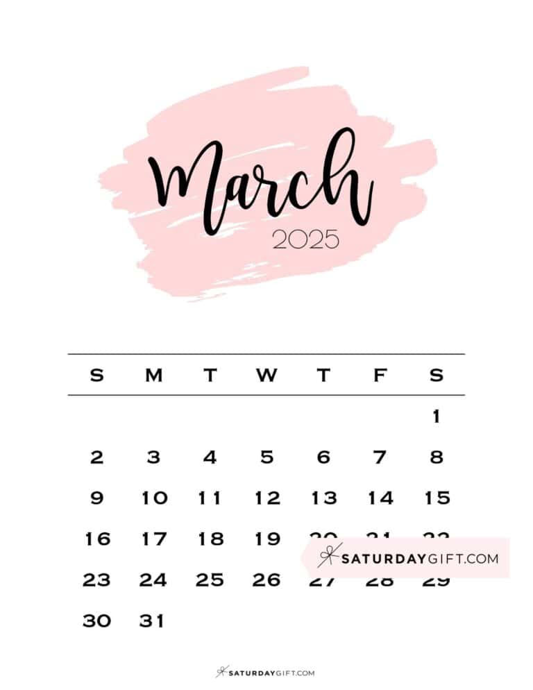 Pink Calendar 2025 - Cute & Free Printables | SaturdayGift