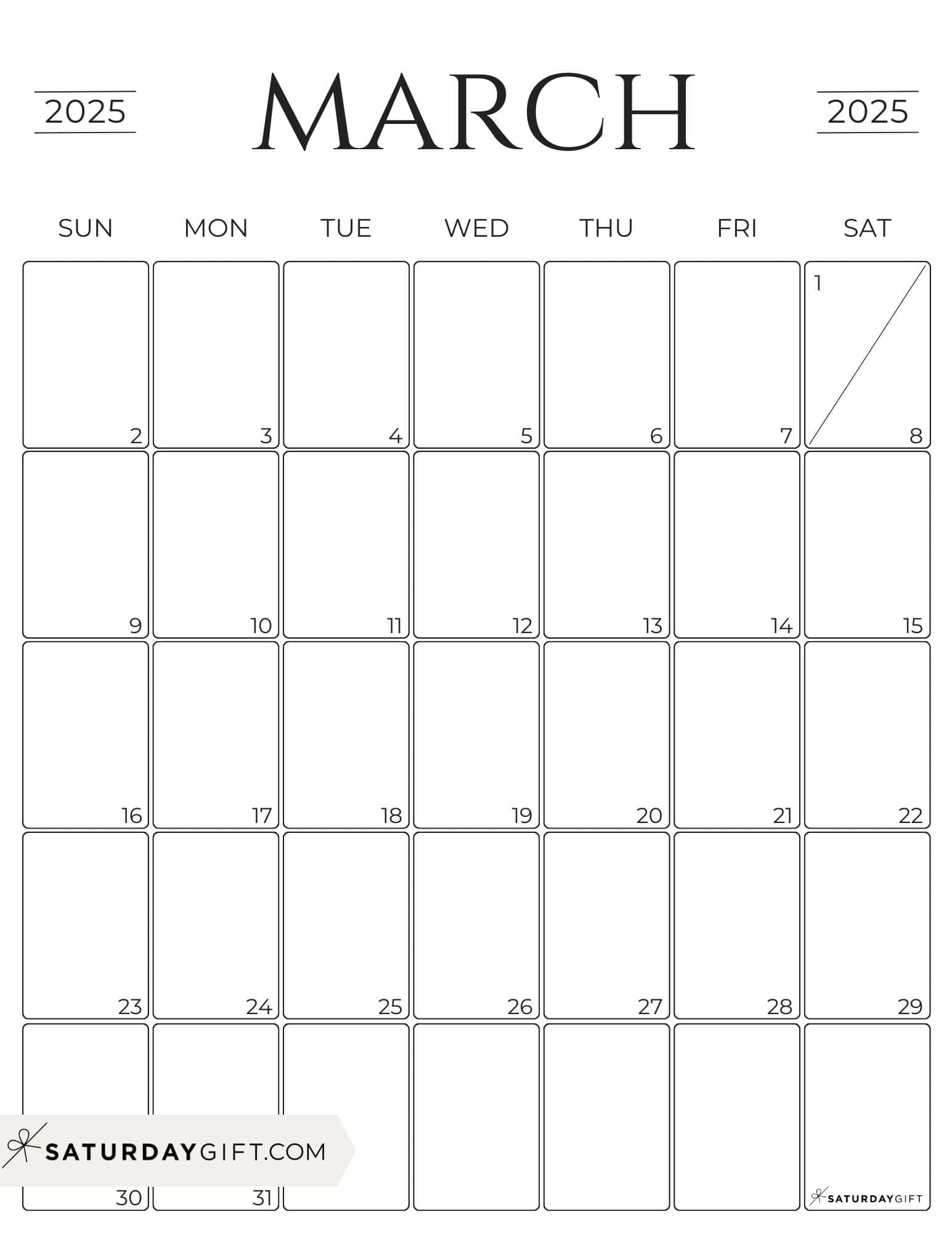 March 2025 Calendar - 20 Cute & FREE Printables | SaturdayGift
