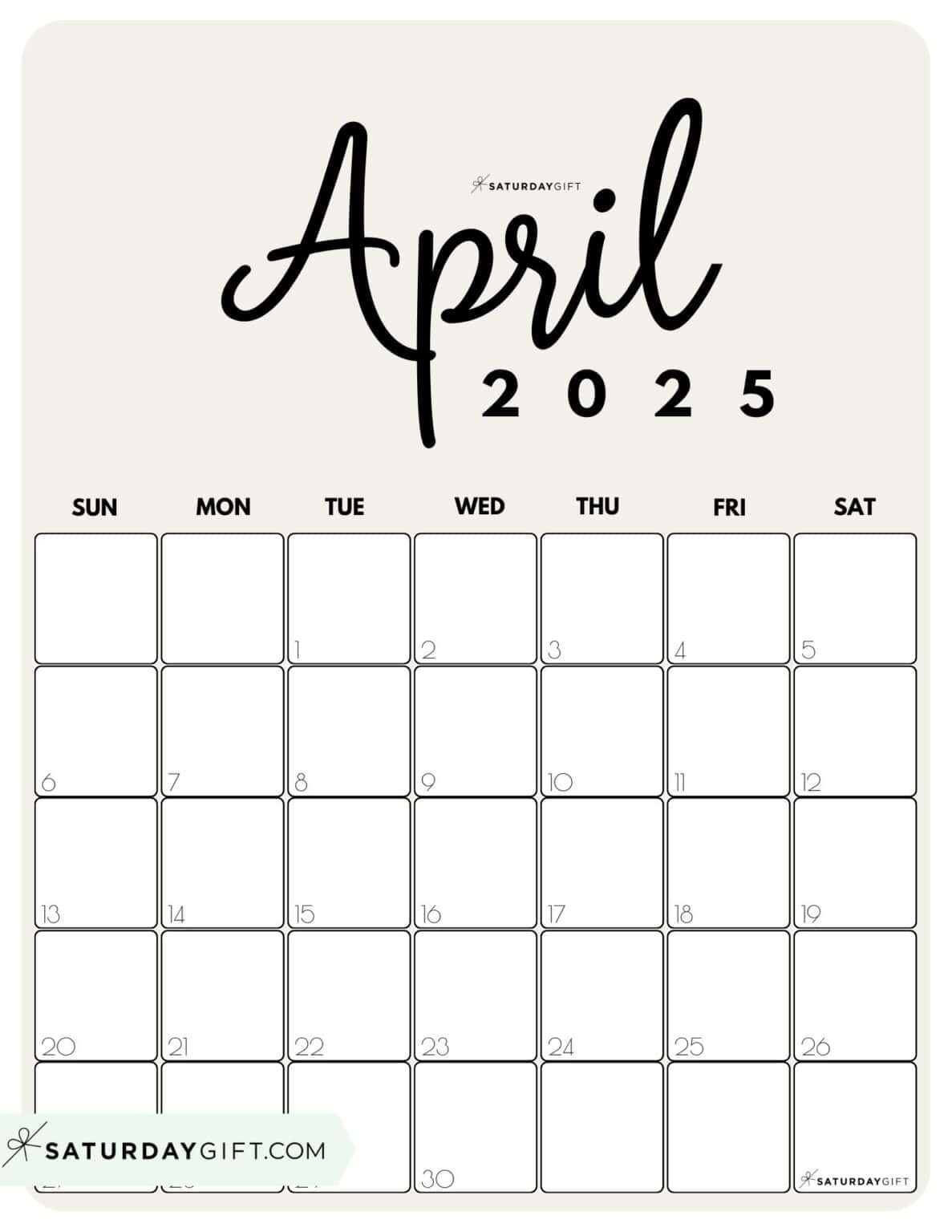 April 2025 Calendars - 23 Cute Free Printable PDFs | SaturdayGift