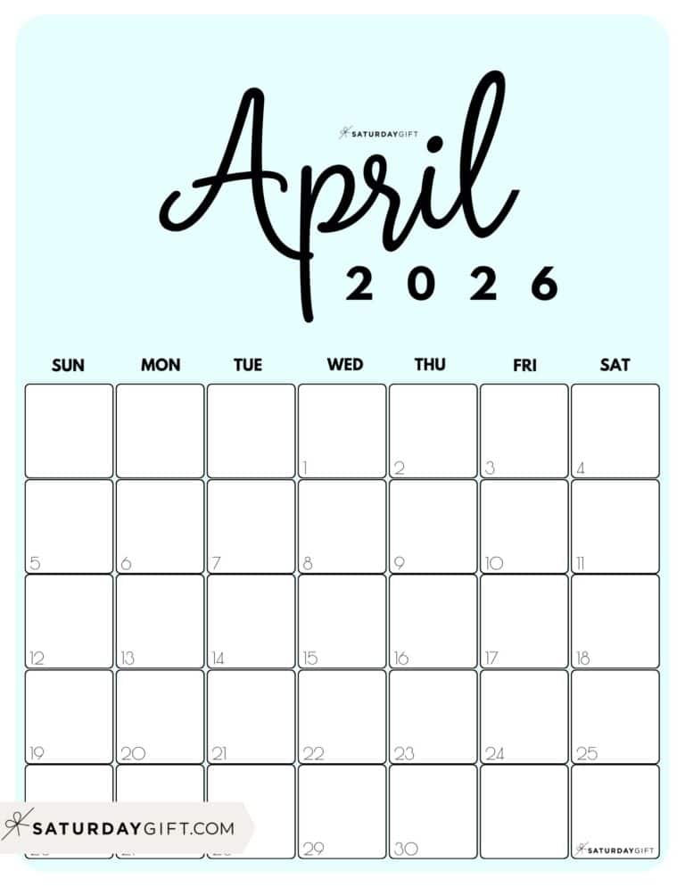 April 2026 Calendars 21 Cute Free Printable PDFs by SaturdayGift