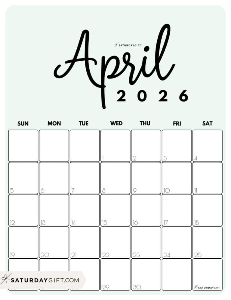 April 2026 Calendars 21 Cute Free Printable PDFs by SaturdayGift