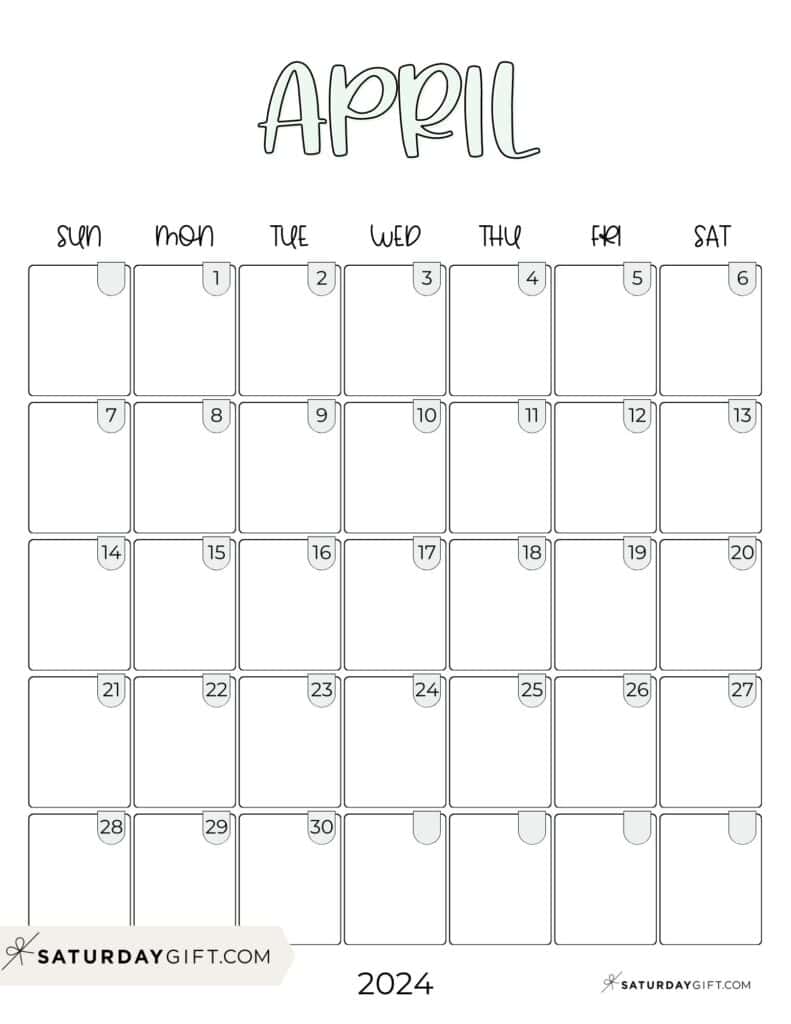 04 APR Cute Simple April 2024 Calendar Aesthetic Free Printable PDF Sunday-Start