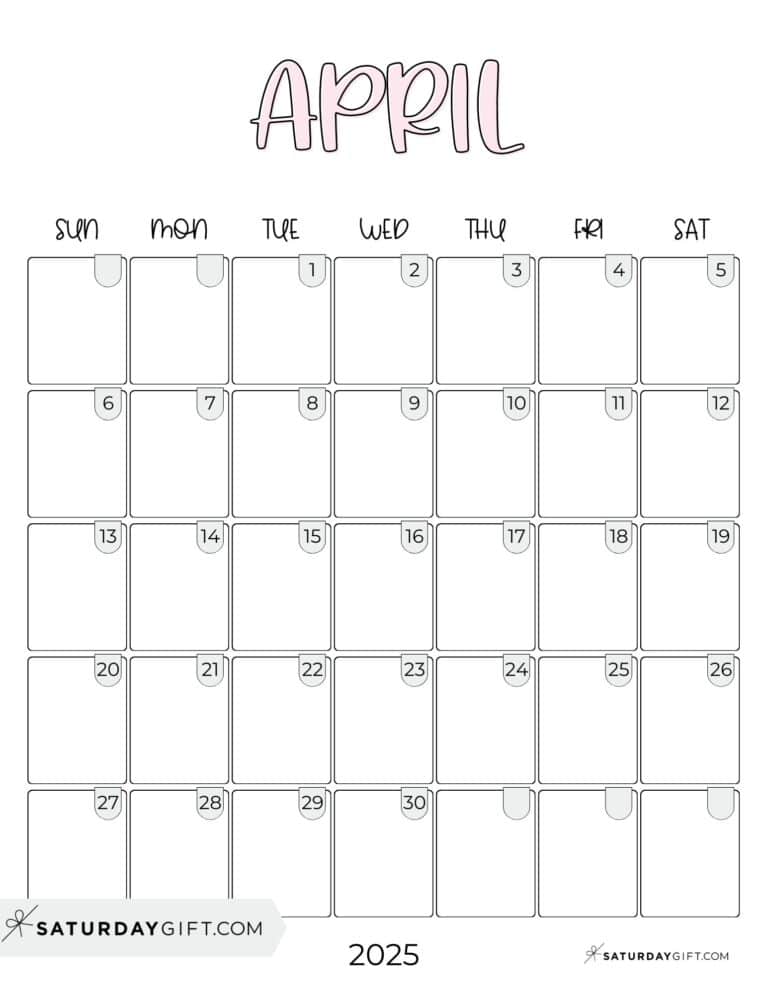 April 2025 Calendars - 23 Cute Free Printable PDFs | SaturdayGift