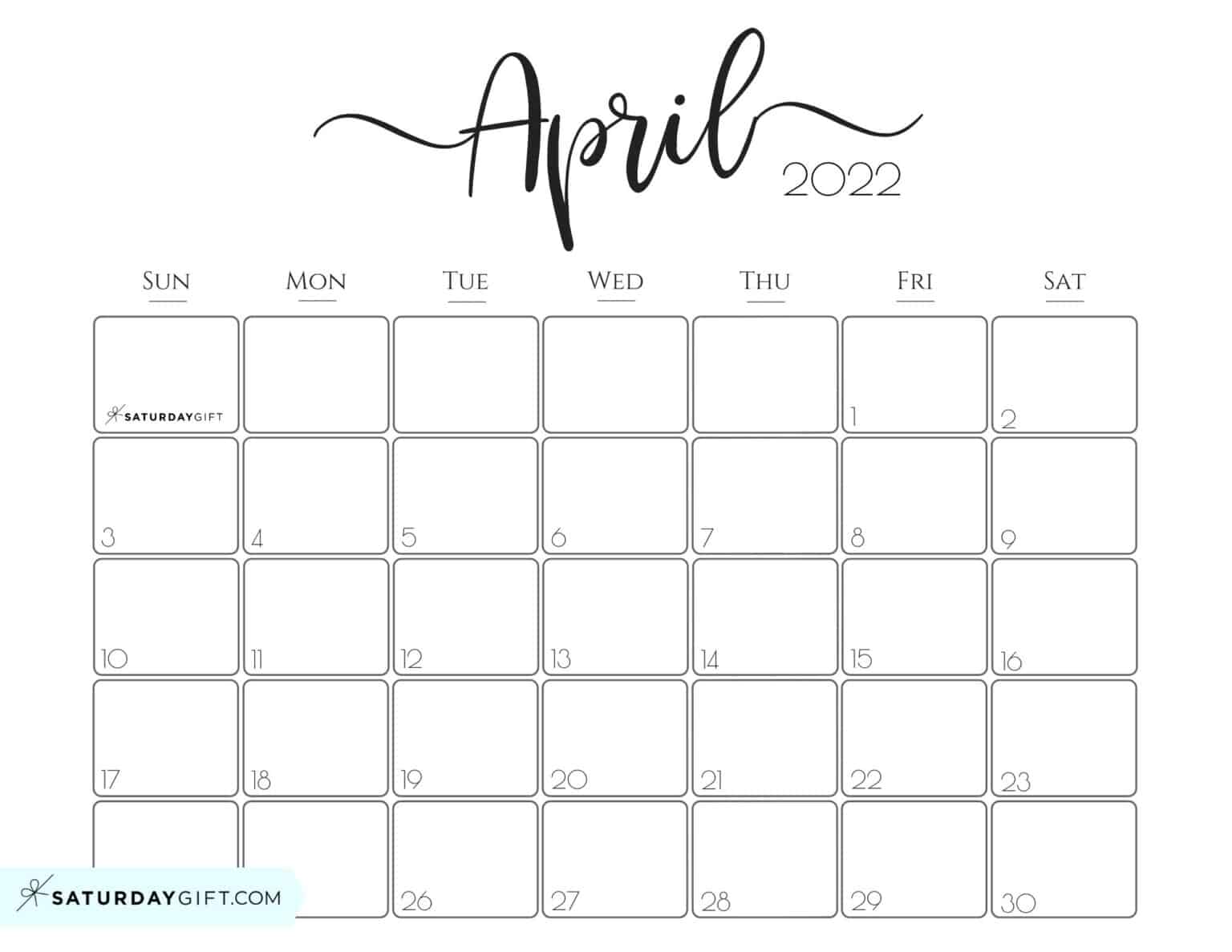 Elegant Printable Calendar 2022 By SaturdayGift Readers Favorite