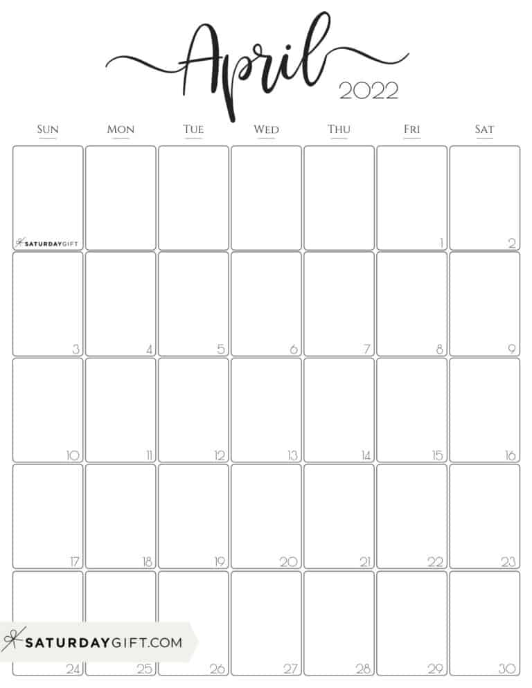 cute free printable april 2022 calendar saturdaygift