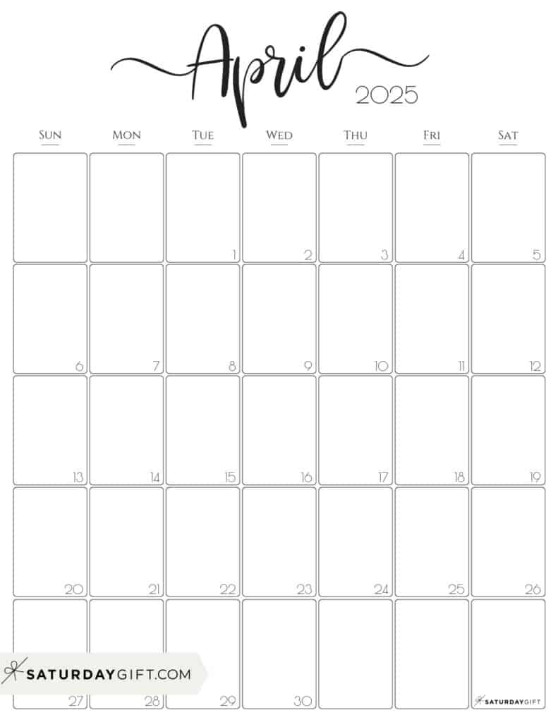 April 2025 Calendar - 20 Cute & FREE Printables | SaturdayGift