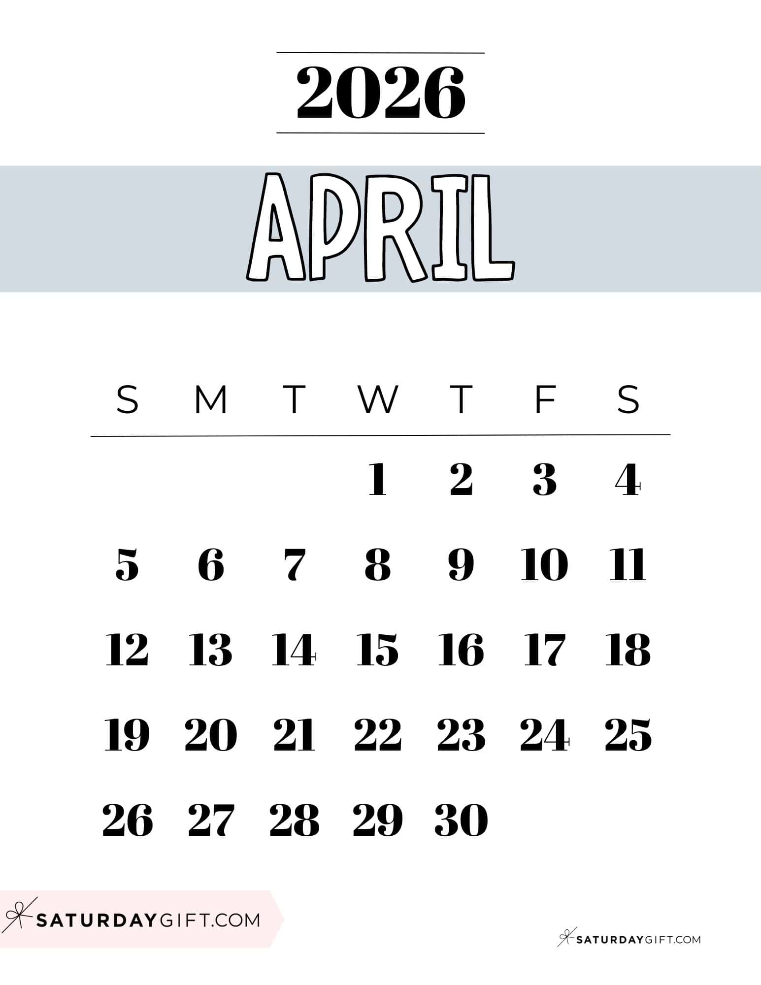 Basic Grey Calendar Template 2026 Free Printable