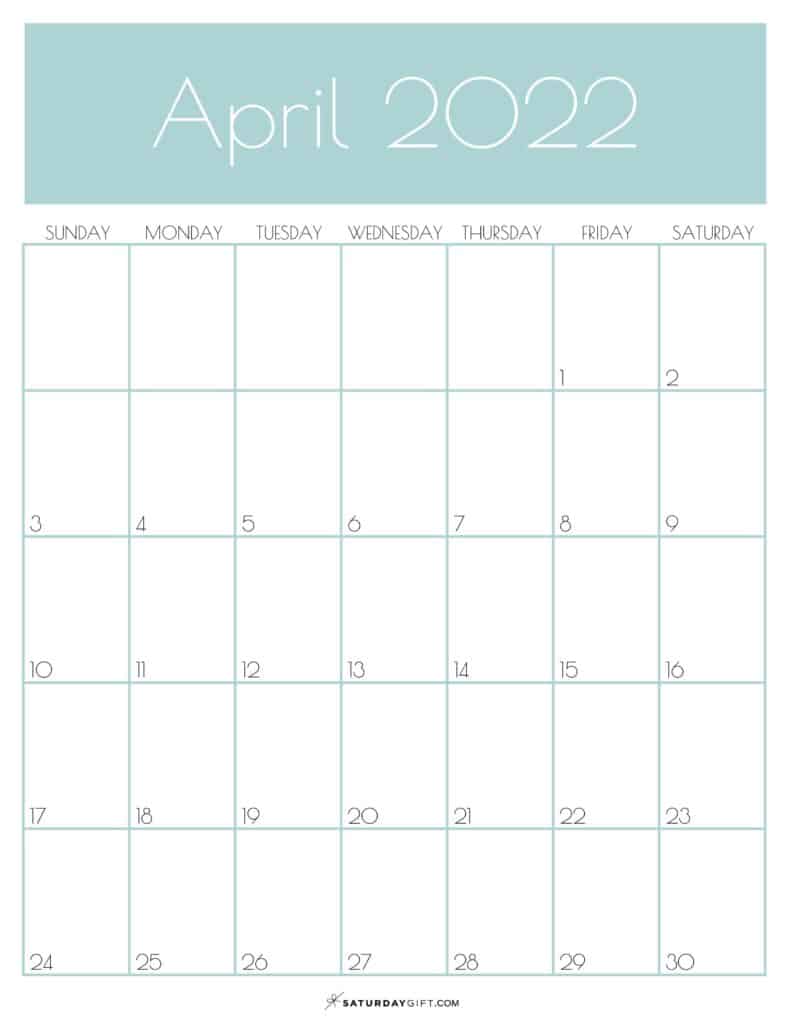 Green Monthly Goals April 2022 Calendar Vertical Sunday-start | SaturdayGift