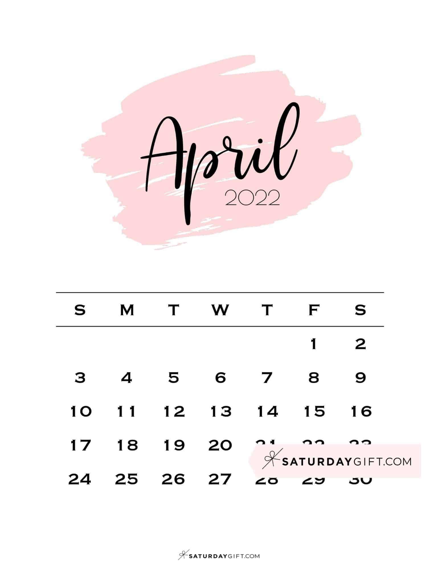 cute free printable april 2022 calendar saturdaygift