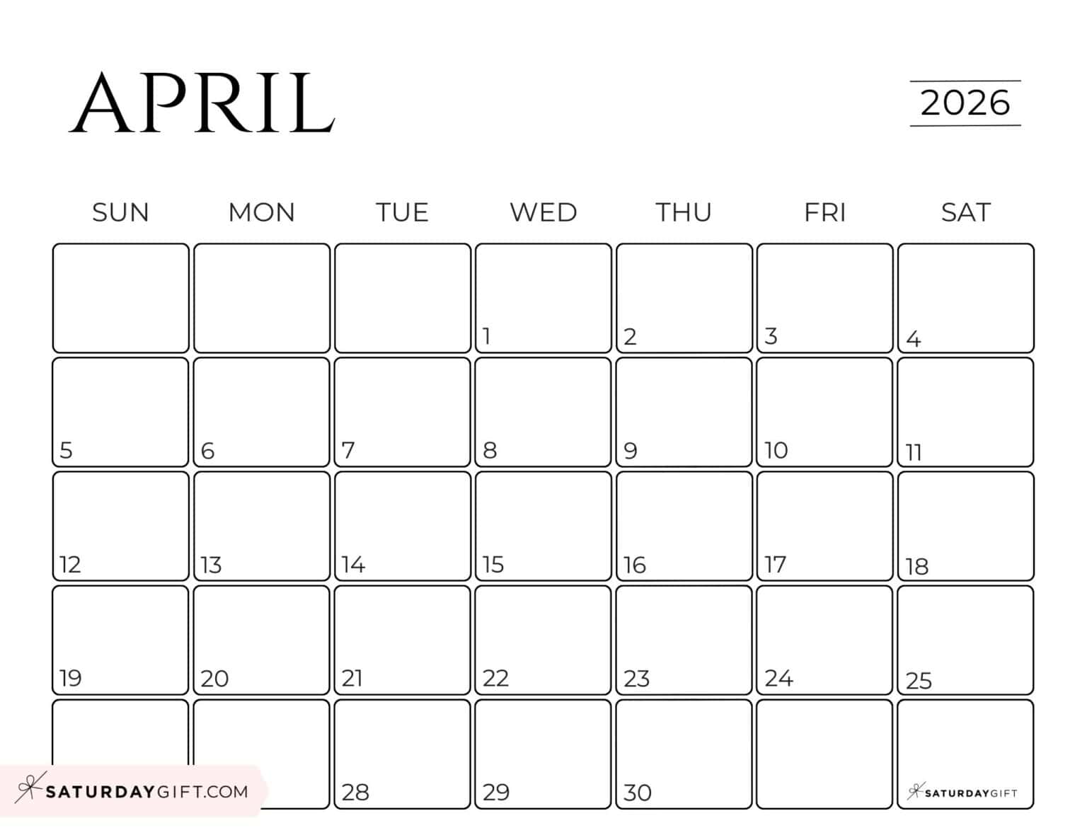April 2026 Calendars 21 Cute Free Printable PDFs by SaturdayGift