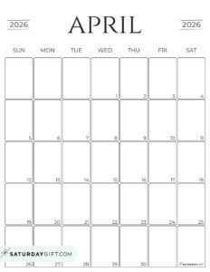 April 2026 Calendars - 23 Cute Free Printable PDFs by SaturdayGift